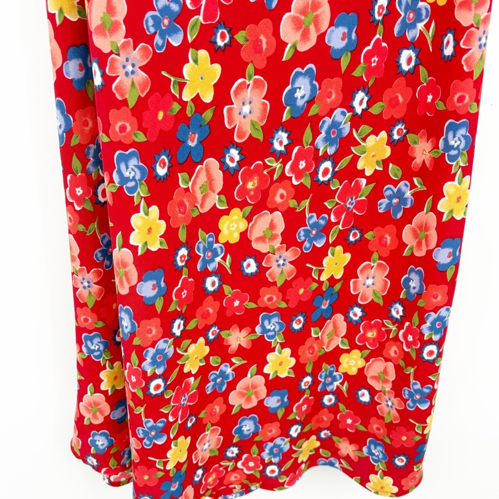 Jonathan Martin Womens Red Floral 90s Vintage Cottagecore Picnic Midi Dress 9 - Picture 3 of 6